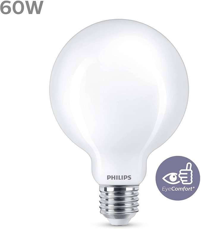 Ampoule Led Philips Lighting Globe 60W Blanc Chaud Dépolie, Verre