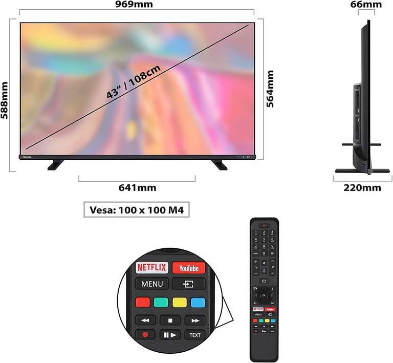 TV 43" Toshiba 43QA4163DG - QLED, 4K UHD, HDR, Dolby Vision, Android TV