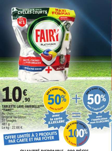 Sélection de produits gratuits - Ex: Paquet de 31 tablettes Fairy Platinum+ (via 5,45€ sur carte fid et BA 5,45€) - Lescure d'albigeois (81)
