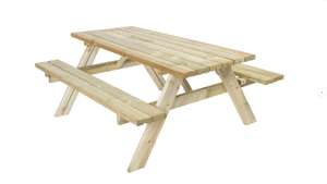Table de pic-nic rectangulaire en bois naturel - 6 personnes