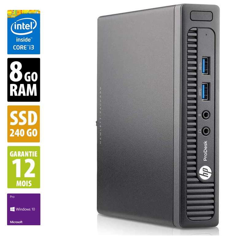 Mini-PC de bureau HP ProDesk 400 G1 USFF - i3-4160T, RAM 8 Go, SSD 240 Go, Windows 10 Pro (Reconditionné Grade B - Garantie de 12 mois)