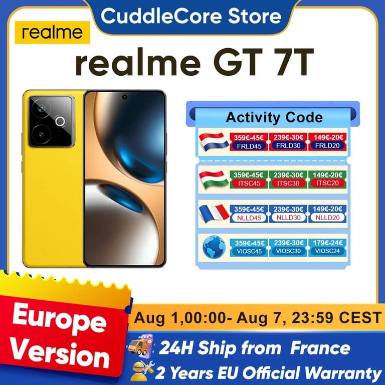 Smartphone 6.8" Realme GT 7T - 5G, 256Go, 12Go de Ram, 120Hz Display 7000mAh Titan Battery 120W Ultra Charge — promo Tech