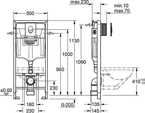 Set WC suspendu bâti-support Grohe 1,13 M, supports muraux avec plaque commande Skate Air blanc alpin Rapid SL 38722001 (Import Allemagne)