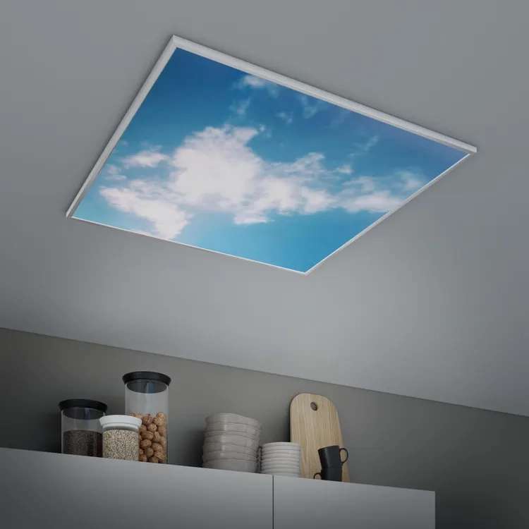 Plafonnier / Panneau LED Inspire Gdansky - impression ciel bleu, 59.5x59.5 cm, blanc chaud à blanc froid, avec télécommande