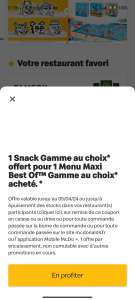 1 Snack gamme au choix offert pour l'achat d'un Menu Maxi Best Of - McDonald's Fameck (57)