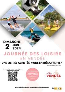 Journée de loisirs Vendée 1 entrée achetée 1 entrée offerte le 2 juin 2024 par ex O'Fun Park, zoo des Sables, Atlantique Jet ski