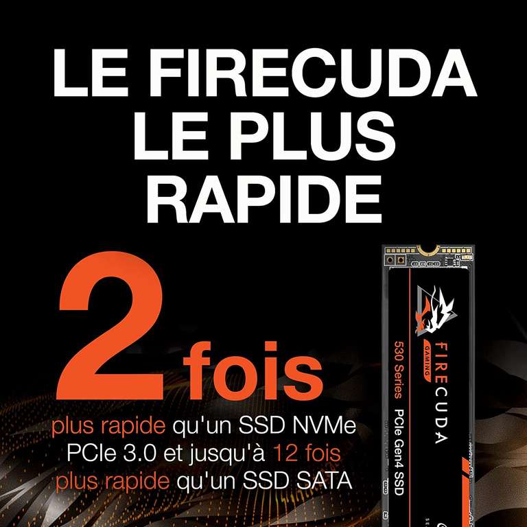 SSD interne M.2 NVMe Seagate Firecuda 530 - 1 To, 7300Mo/s, 6000Mo/s lecture écriture