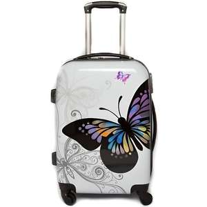 Valise Cabine 4 roues 55cm 4 roues "Butterfly" - Trolley ADC Blanc Polycarbonate (Vendeur tiers)