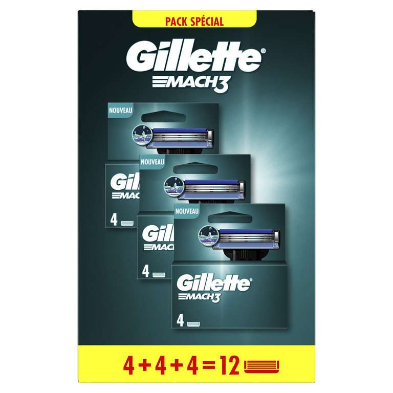 3 Boites de 4 Lames de rasoir Gilette Mach3 ou fusion (via 27.01€ fidélité)