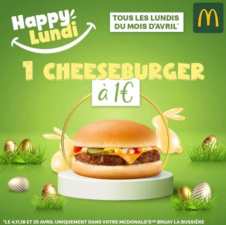 Cheeseburger à 1€ les lundis 4, 11, 18 et 25 avril - La Buissière (62)