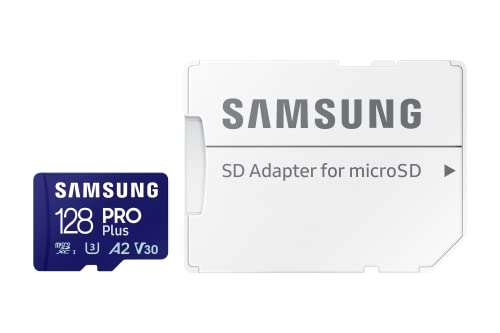 Carte mémoire microSDXC Samsung Pro Plus (2023) avec Adaptateur SD - 128 Go (Jusqu'à 180-130 Mo/s en Lecture-Écriture)