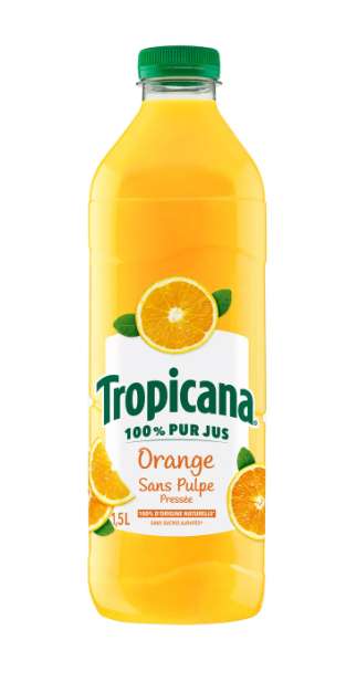 Jus d'orange Tropicana 100% remboursé via ODR - Ex: Bouteille de pur jus d'orange pressée sans pulpe 1,5L