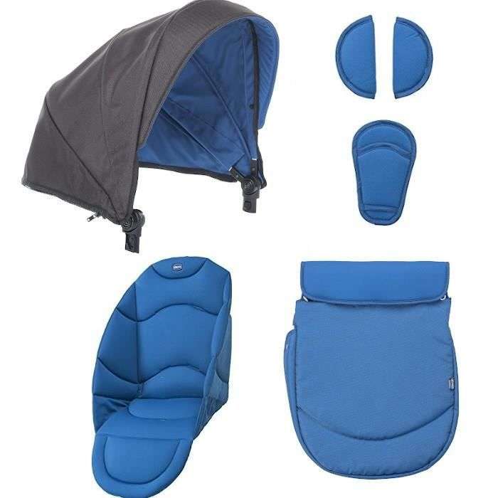 Pack d'accessoires pour poussette Chicco - Coloris Bleu avec capote et cale pied