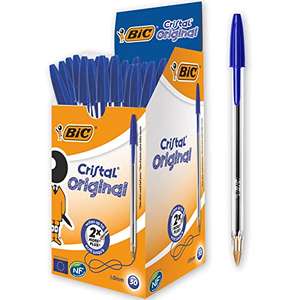Boîte de 50 stylos-bille BIC Cristal Original - Pointe Moyenne (1 mm), Bleu