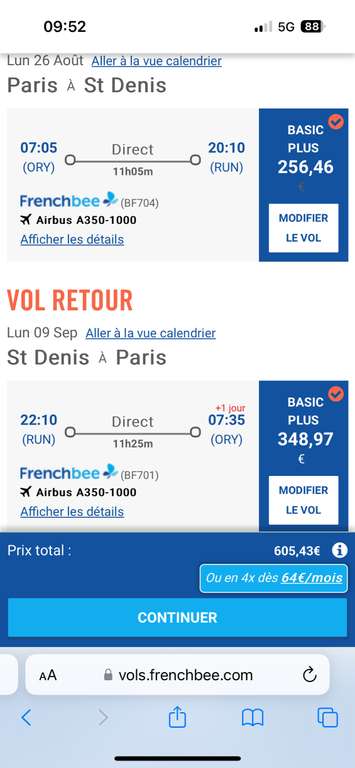Vol Direct A/R Paris (ORY) <-> Saint-Denis (Réunion) - Du 26 Août au 9 Septembre (Bagage cabine 12 kg + Bagage à main)