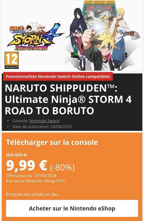 Jeu Naruto Shippuden : Ultimate Ninja Storm 4 Road to boruto sur Nintendo Switch (Dématérialisé)