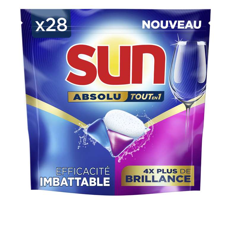Sélection de Capsules de lave-vaisselle Sun Absolu en Promotion - Ex: Tout en 1 brillance 28 tablettes (Via 8.16€ sur la carte fidélité)