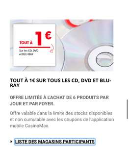 [Sous conditions] CD, DVD et Blu-Ray à 1€ sur une sélection de magasin