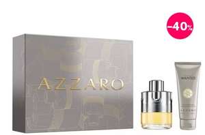 Sélection de coffrets parfum homme en promotion, exemple: AZZARO WANTED Coffret eau de toilette + shampooing cheveux et corps