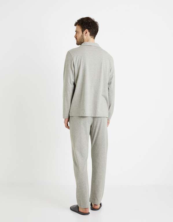 Pyjama manches longues et pantalon - 90% coton, gris chine