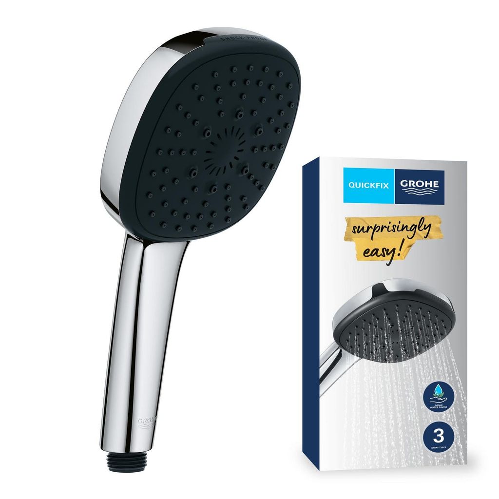 Pommeau de Douche Grohe Vitalio Comfort 110 - Cube 11cm 3 jets (Pluie/Stimulant/Massage), Economie d'Eau, Procédé anti-calcaire, Chromé