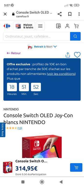 Console Nintendo Switch Oled blanche (via 60€ en bon d'achat - En magasins participants)