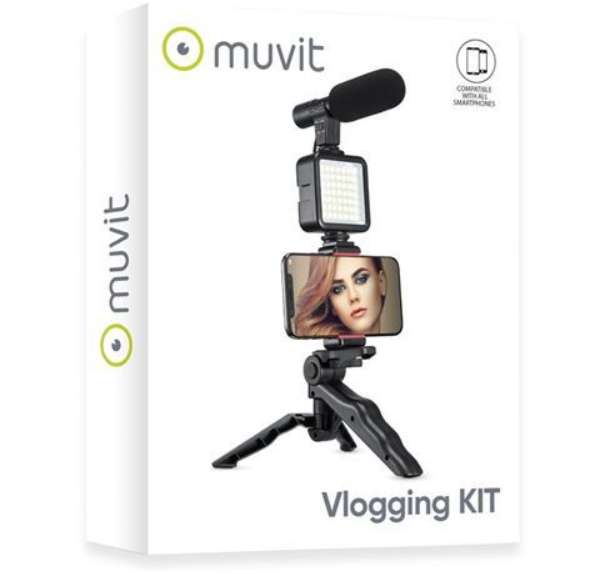 Pack Trépied Muvit pour Vlogging vidéo + LED + Microphone Noir