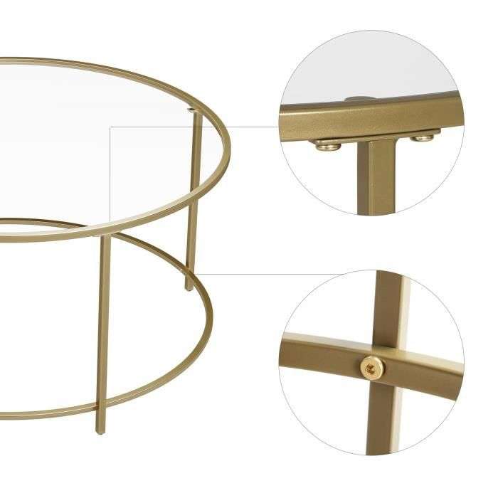 Table basse ronde avec plateau en verre trempé - VASAGLE, Armature métallique dorée (LGT21G) - Vendeur Tiers