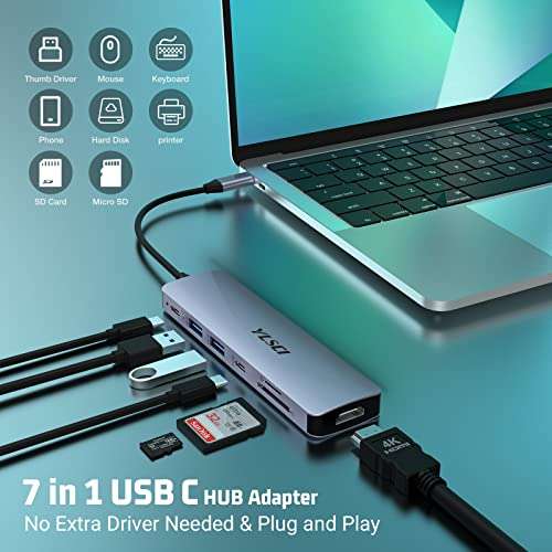 Hub USB-C 7-en-1 Oberster - 1x USB-C 100W PD + 1x USB-C 3.0 + 1x HDMI 4K + 2x USB 3.0 + Lecteur de carte SD (Via coupon)