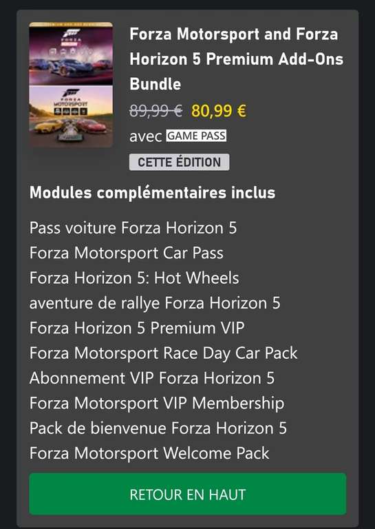 Bundle Premium Add-Ons pour Forza Motorsport et Forza Horizon 5 sur PC, Xbox One & Series XIS (Dématérialisé - Clé Microsoft Colombie)