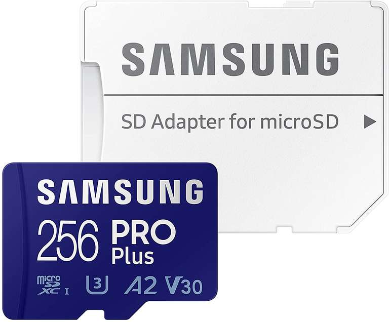 Carte Micro SDXC Samsung Pro Plus U3 avec Adaptateur SD - 256 Go (Jusqu'à 160-120 Mo/s en Lecture-Écriture)