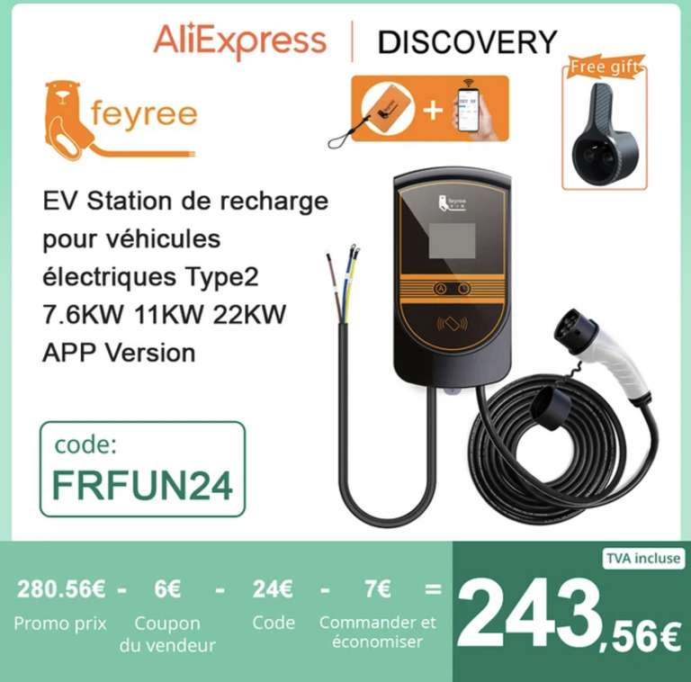 Chargeur Feyree pour véhicule électrique Type2 - 7 kW 32 A