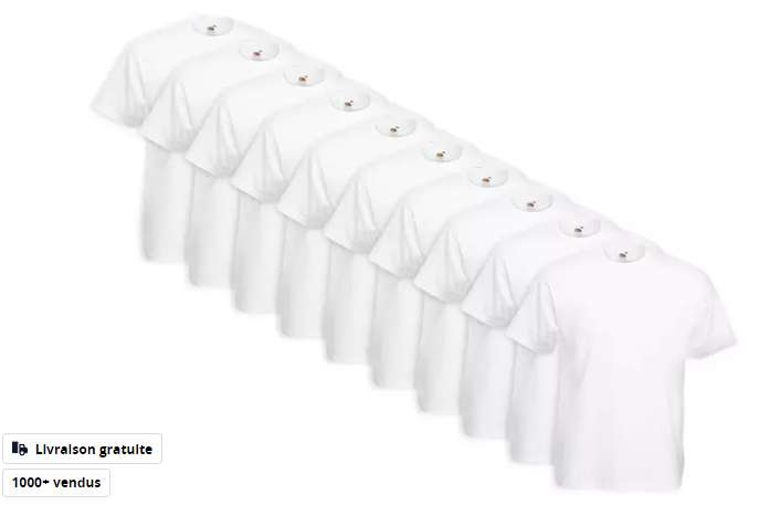 Lot de 10 t-shirts pour hommes de la marque Fruit of The Loom - Taille S, Blanc
