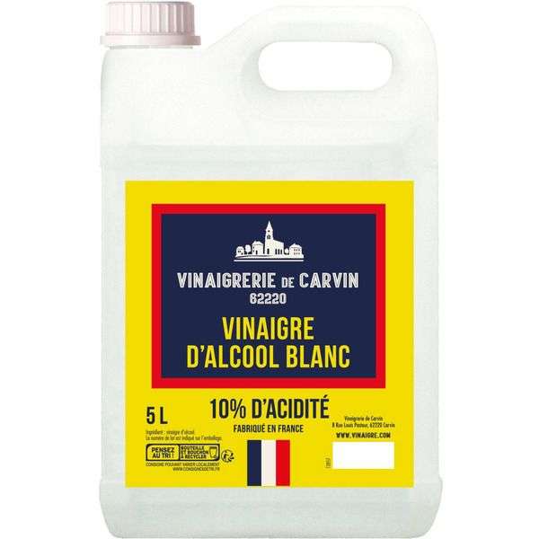 Bidon de 5 litres de vinaigre d'alcool blanc vinaigrerie de Carvin - 10% d'acidité, Fabriqué en France