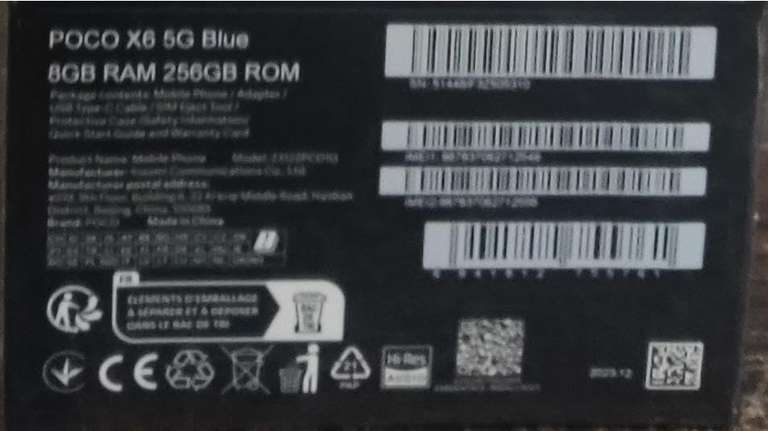 Smartphone Xiaomi Poco X6 - 5G, 8Go/256Go, Blue (vendeur tiers)