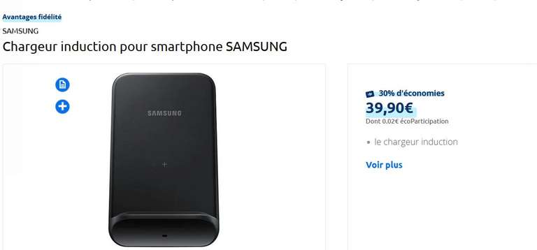 Chargeur sans fil à induction convertible Samsung- Noir (via 11.97€ sur la carte de fidélité + ODR de 20€) - Magasins participants