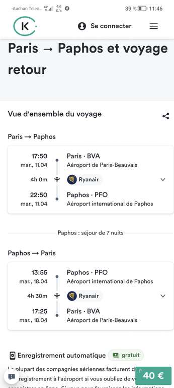 Vols A/R Paris (BVA) <-> Paphos (Chypre) - Ex: du 11 au 18 avril (via la compagnie Ryanair) - kiwi.com