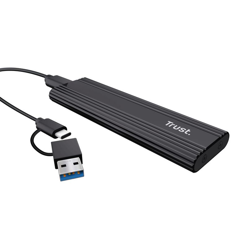Boîtier SSD Trust M2 NVMe USB-C - 10Gbps, Compatible 2230 2242 2260 2280 FAT32/NTFS/EXT4/exFAT/APFS, M / M & B Key