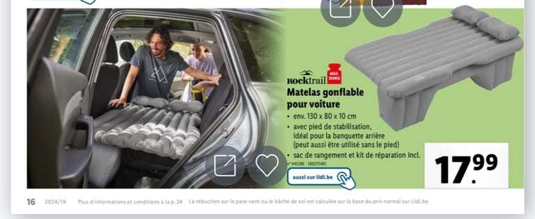 Matelas gonflable pour voiture Rocktrail (Frontalier Belgique)