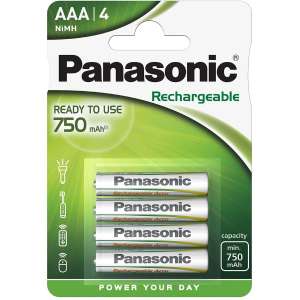 Lot de 4 piles rechargeables Panasonic AAA NiMh - 750 mAh