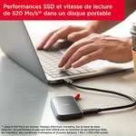 SSD Portable SanDisk (SDSSDE30-1T00-G25) - 1 To, Étanche et Antichoc, Lecture jusqu'à 520 Mo/s