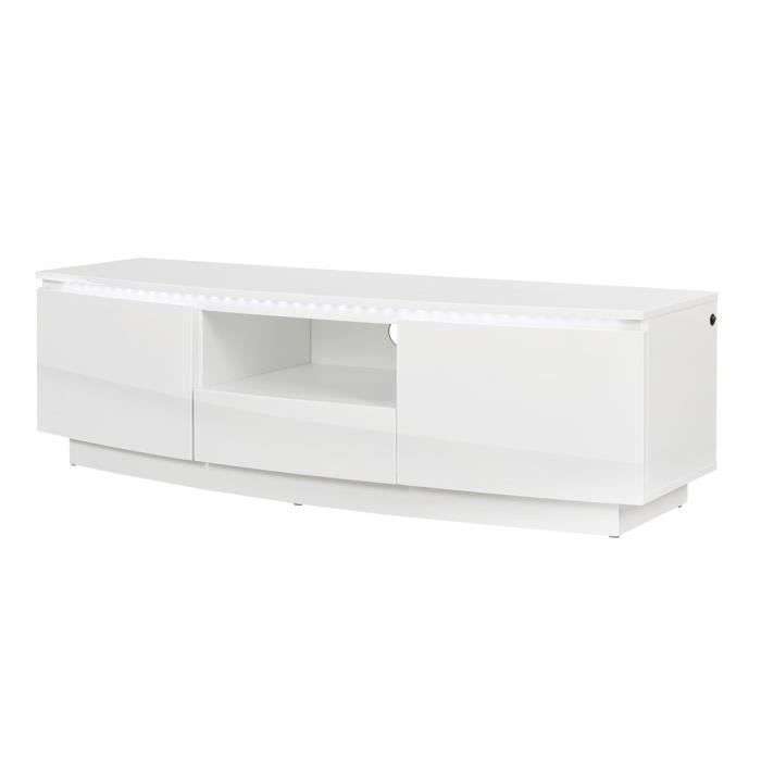 Meuble TV laqué LED Style contemporain Florence - Blanc brillant - 2 portes + 1 tiroir (53.99€ pour les CDAV)