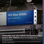 SSD interne NVMe M.2 WD Blue SN580 M.2 500 Go - PCIe Gén. 4 x4, avec vitesse de lecture jusqu'à 4 000 Mo/s