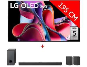 TV OLED 77" LG OLED77G3 - 4K, 120 Hz, HDR, HDMI 2.1, Dolby Atmos, FreeSync Premium/G-Sync, VRR/ALLM + Barre de son LG S95QR (Via ODR 1000€)