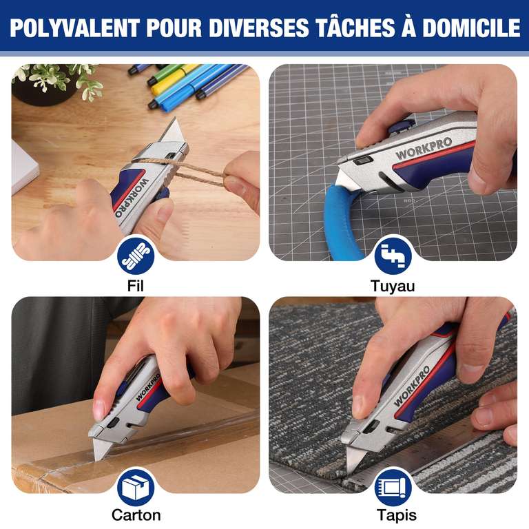 Cutter Professionnel WORKPRO - 14 Lames SK5 Et Changement Rapide