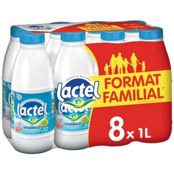 Pack de 8 bouteilles de lait UHT demi-écrémé ou écrémé - 8 x 1 L (via 1,60€ sur la carte fidélité)