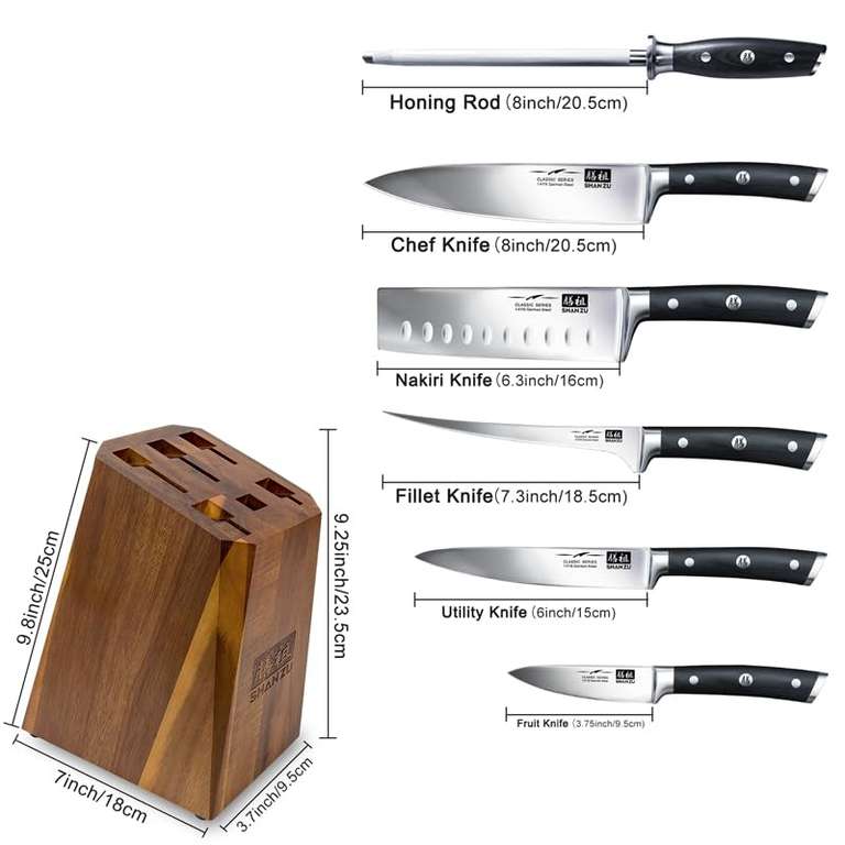 Ensemble de 7 Couteaux de Cuisine avec Bloc Shan Zu avec Affûteur Fusil à  Aiguiser –