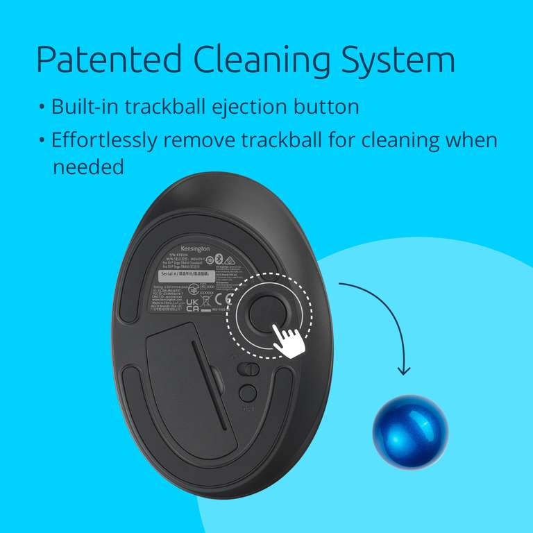 Souris sans fil Ergo Kensington Pro TB450 Bluetooth 2,4 GHz, batterie ergonomique jusqu'à 18 mois, souris ergonomique avec trackball 34 mm