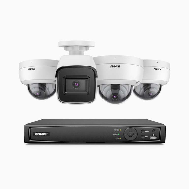 Système de surveillance ANNKE H800 PoE 8CH - 4 Caméras 4K 8MP IP67 (1 bullet et 3 dôme) + Enregistreur vidéo NVR (disque dur en option)
