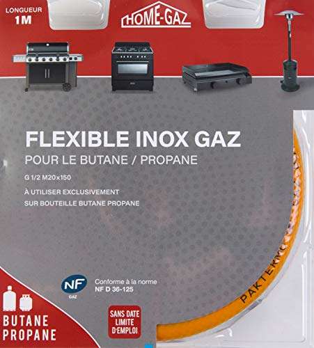 Flexible inox gaz - 1m, pour butane / propane
